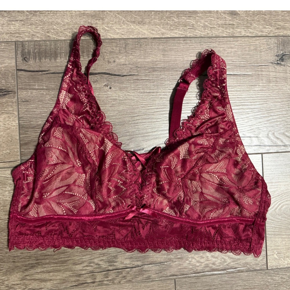 Adore Me Burgundy Lace Bralette Plus Size 1X Floral Scalloped LP2352